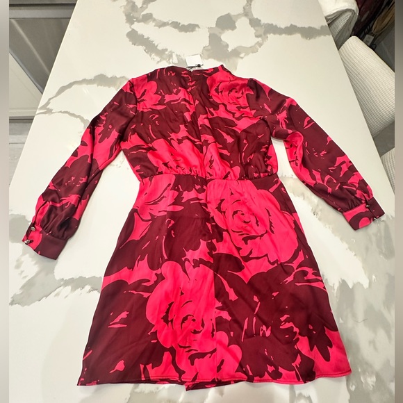 NWT Zara Satin faux Wrap Dress Cerise/Floral abstract pattern Ladies size M - Picture 8 of 13
